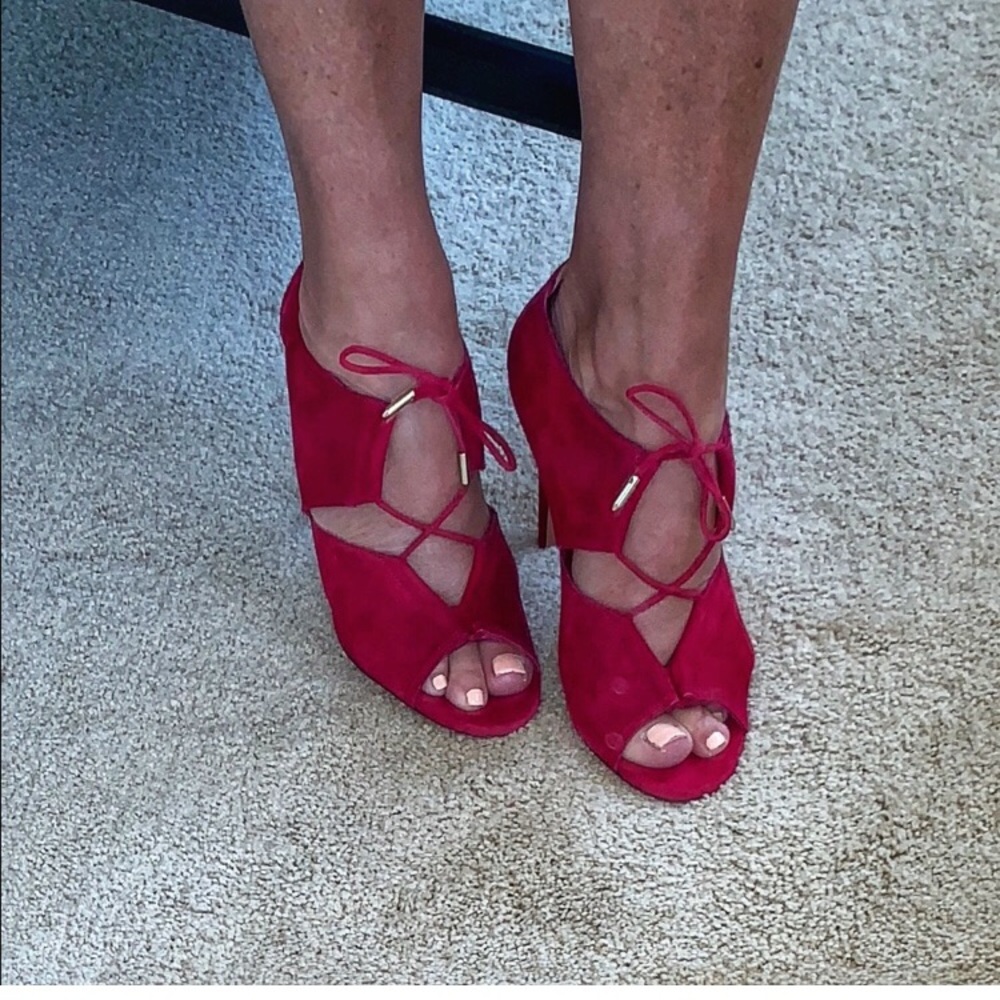Aquazurra Lace Me Up Red Suede Sandals